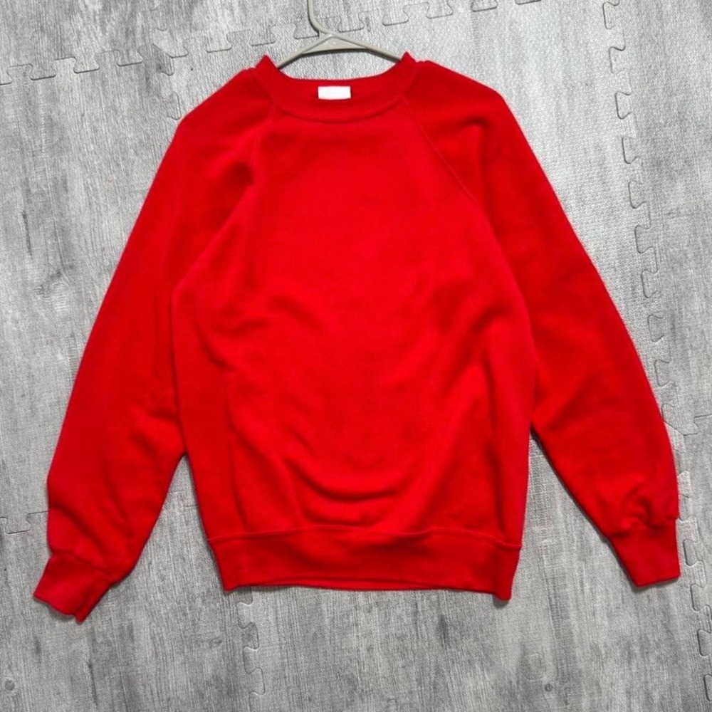 Vintage Red Raglan Crewneck Sweatshirt Made in USA Blank Unisex Large